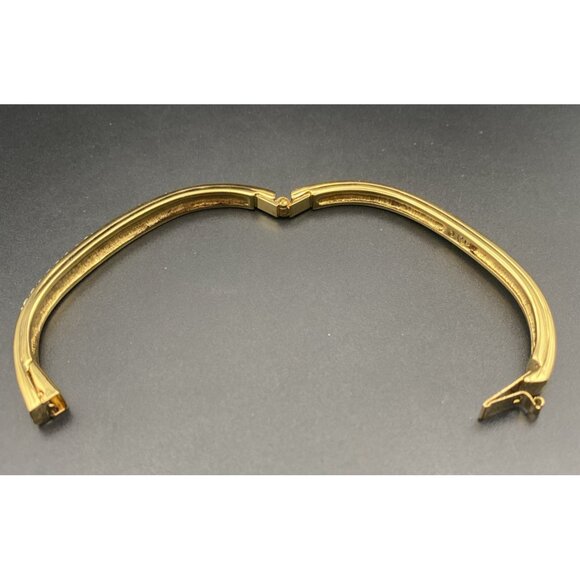 Swarovski Bangle Bracelet Hinged Oval Yellow Gold Plated Crystal Swan Signed - Picture 10 of 11